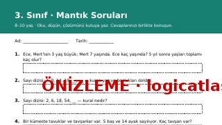 3. Sınıf Mantık Soruları ücretsiz çalışma kağıdı önizleme