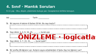 4. Sınıf Mantık Soruları ücretsiz çalışma kağıdı önizleme