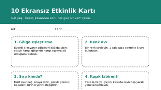 10 Ekransız Etkinlik Kartı ücretsiz çalışma kağıdı önizleme
