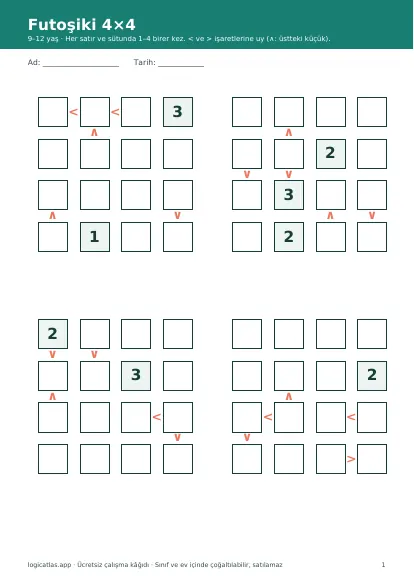 Low-resolution preview of a 4×4 futoshiki sheet