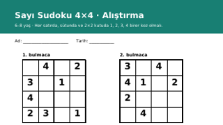 Sayı Sudoku 4×4 · Alıştırma ücretsiz çalışma kağıdı önizleme