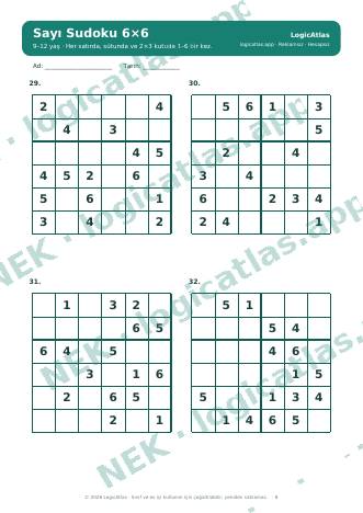 Zahlen-Sudoku 6×6 Beispielseite (mit Wasserzeichen, niedrige Auflösung)